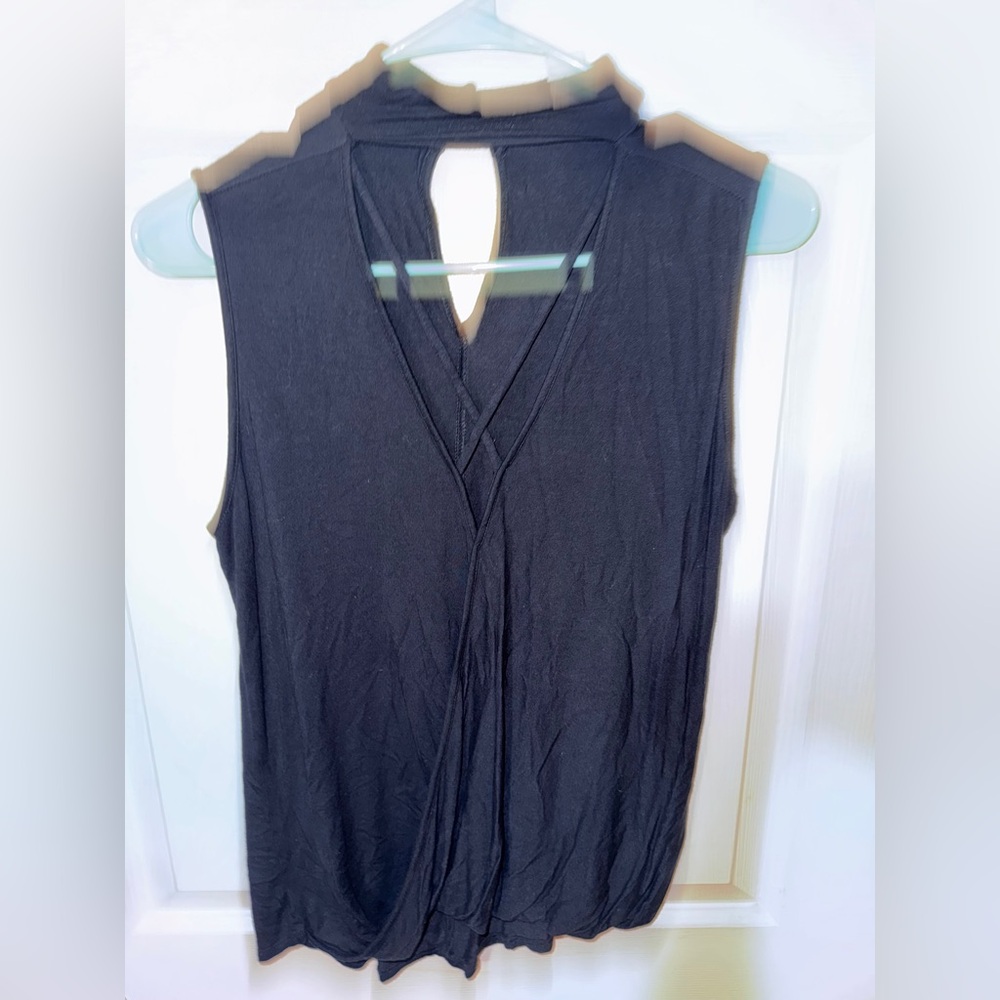 Black Sleeveless Deep V Top